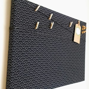 Large Bulletin Peg & Cork Board Navy Fabric Covered, Vision Notice Board, Dark Photo Display, 60 x 90cm