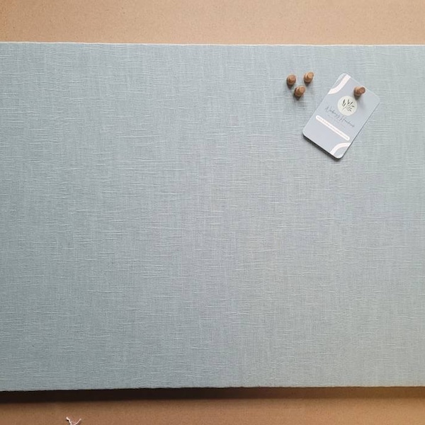 Duck Egg Washed Linen Fabric Notice Board, Thick Cork Board, Pinboard, Bulletin Board, Display