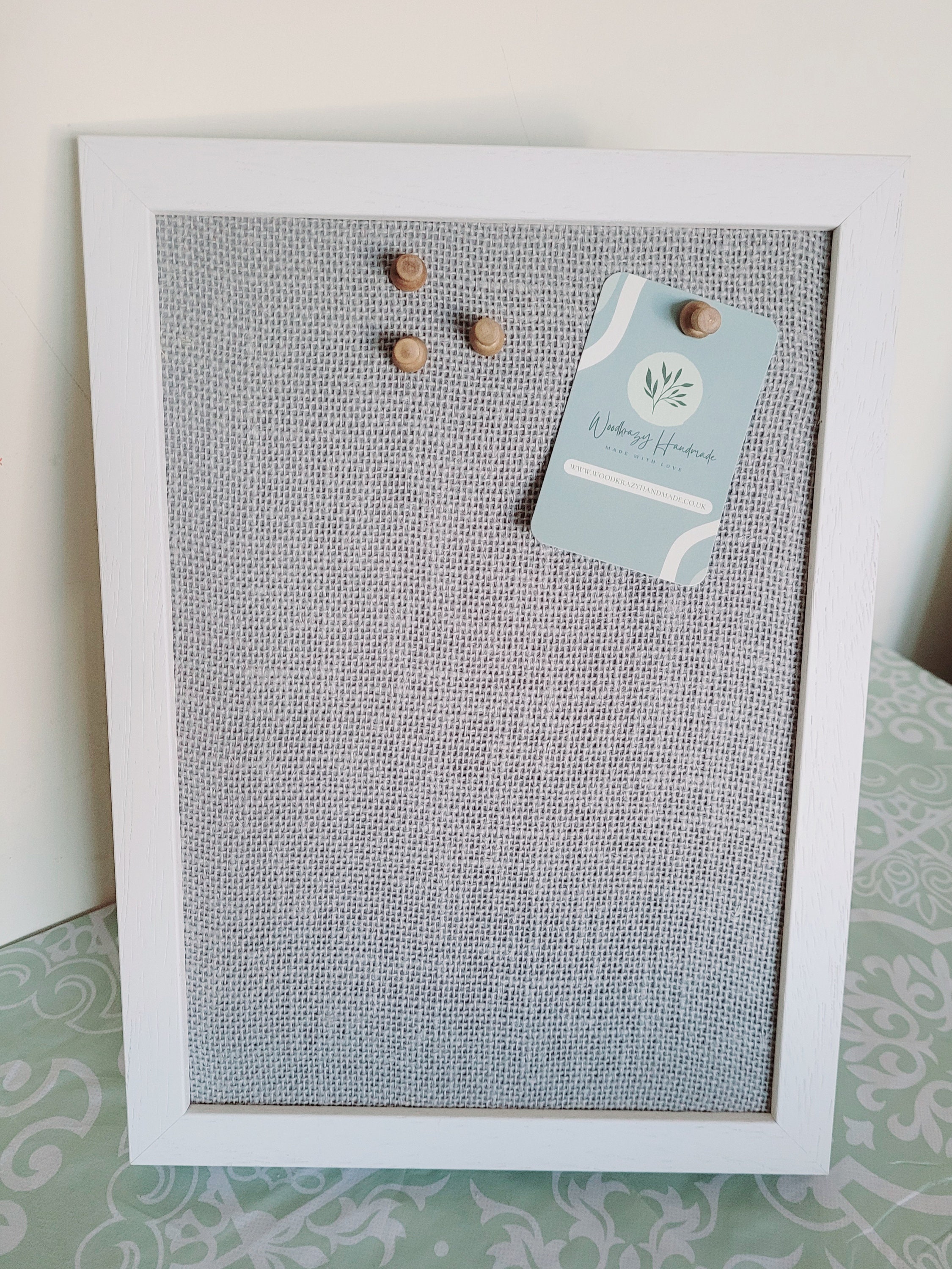 Pinboard Box Frame Light Grey Fabric Pinboard: White Frame Cork Board, Wooden Pins - Etsy