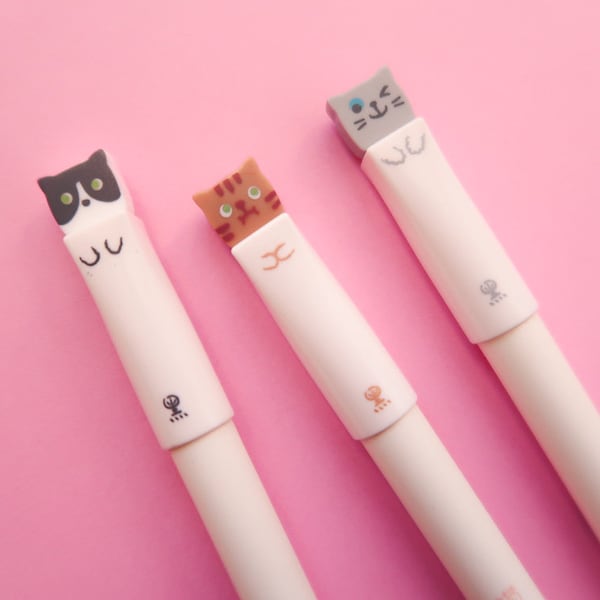 Niedliche Kitty 0.38mm schwarzer Gel Ink Pen - japanische Bullet Journal Stifte - Journaling Stationery - Planner Zubehör - 0.38 Kawaii Jelly Ink