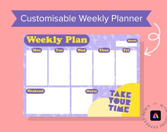 Printable & Customisable Weekly Planner / Digital Download / Adobe Express Template / Blank Undated Planner