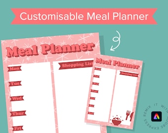 Printable & Customisable Meal Planner / Digital Download / Adobe Express Template / Dinner Schedule