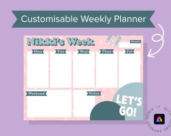 Printable & Customisable Weekly Planner / Digital Download / Adobe Express Template / Blank Undated Planner