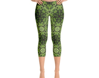 Forest Green Elvin Star Armor leggings, Nature Steampunk, Poison Ivy Leggings, Fairy leggings, Pixie leggings, Elemental Capri Leggings