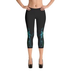 Horus Leggings, Egyptian Leggings, Eye of Horus Leggings, Falcon Leggings, Horus Falcon God Leggings, Blue Green Black Capri Leggings