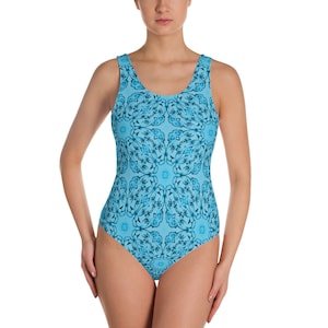Sekhmet, Egyptian, Lioness, Lions, Star, Eye of horus, Ankh, Blue, Lyra, Swimmers, One-Piece Swimsuit