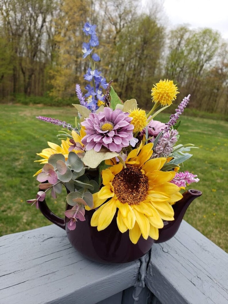 Purple Floral Teapot Centerpiece, Tea Lover, Purple Teapot, Floral