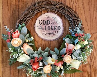 Tulip Wreath, Easter Wreath, Lambs Ear Wreath, Farmhouse Wreath, Spring Wreath, Front Door Wreath, Removable Sign Wreath