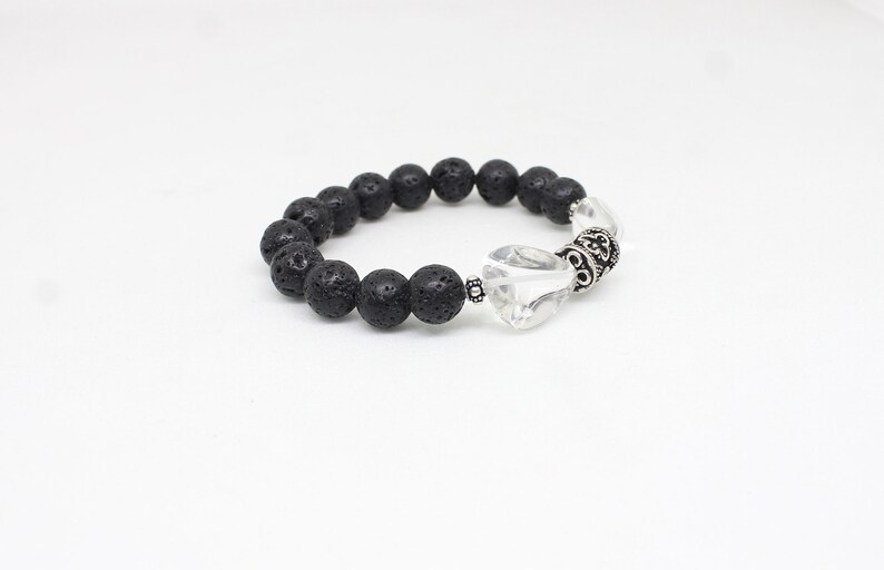 Crystal-Lava Stone Bracelet,Strength Bracelet,Gemstone Bracelet,Stretch Bracelet,925 Silver Bead Bracelet,Men/'s Bracelet,Black Bead Bracelet