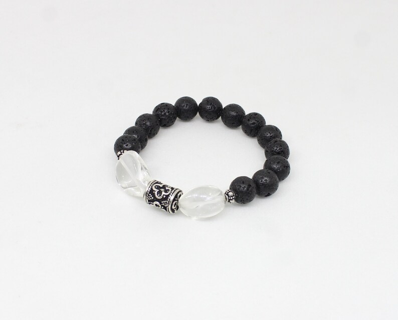 Crystal-Lava Stone Bracelet,Strength Bracelet,Gemstone Bracelet,Stretch Bracelet,925 Silver Bead Bracelet,Men/'s Bracelet,Black Bead Bracelet
