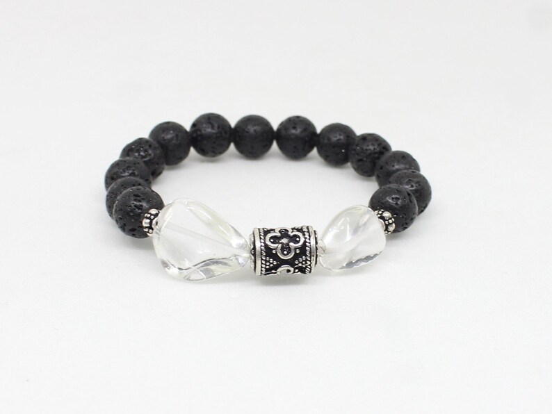 Crystal-Lava Stone Bracelet,Strength Bracelet,Gemstone Bracelet,Stretch Bracelet,925 Silver Bead Bracelet,Men/'s Bracelet,Black Bead Bracelet