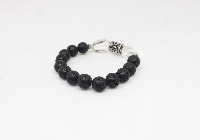 Crystal-Lava Stone Bracelet,Strength Bracelet,Gemstone Bracelet,Stretch Bracelet,925 Silver Bead Bracelet,Men/'s Bracelet,Black Bead Bracelet