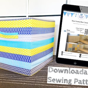 Fabric Cover for Ikea Drona Storage Box in Kallax shelf cube - DOWNLOADABLE PDF PATTERN - Kids, Baby, Nursery Room Toy Box