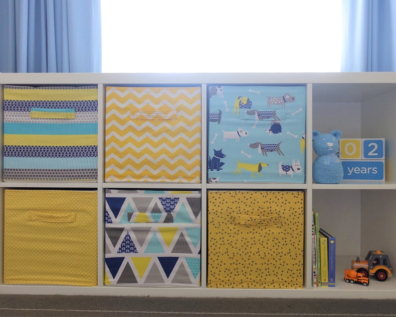 Yellow Pattern Colours Baby Custom Fabric Cover for Ikea Drona Storage Box in Kallax or Expedit shelf cube \u2013 Kids Nursery Room Toy Box