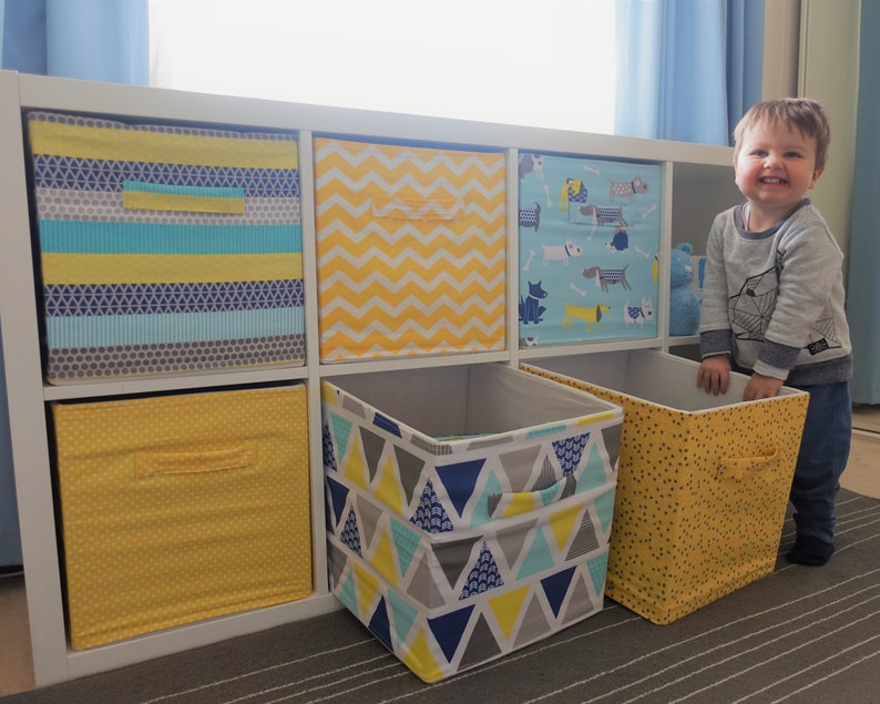 Yellow Pattern Colours Baby Custom Fabric Cover for Ikea Drona Storage Box in Kallax or Expedit shelf cube \u2013 Kids Nursery Room Toy Box