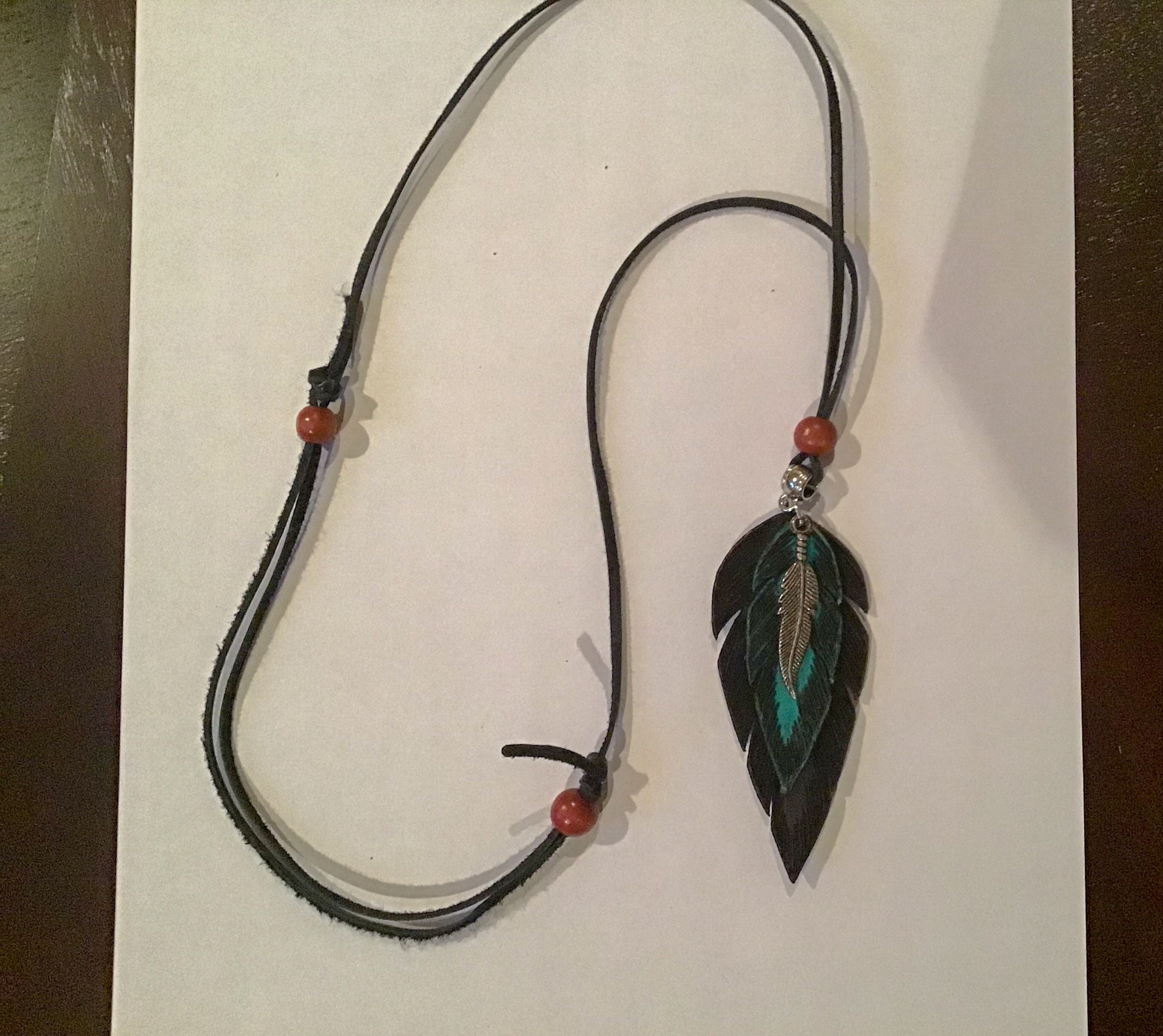 Leather Feather Necklace - Etsy