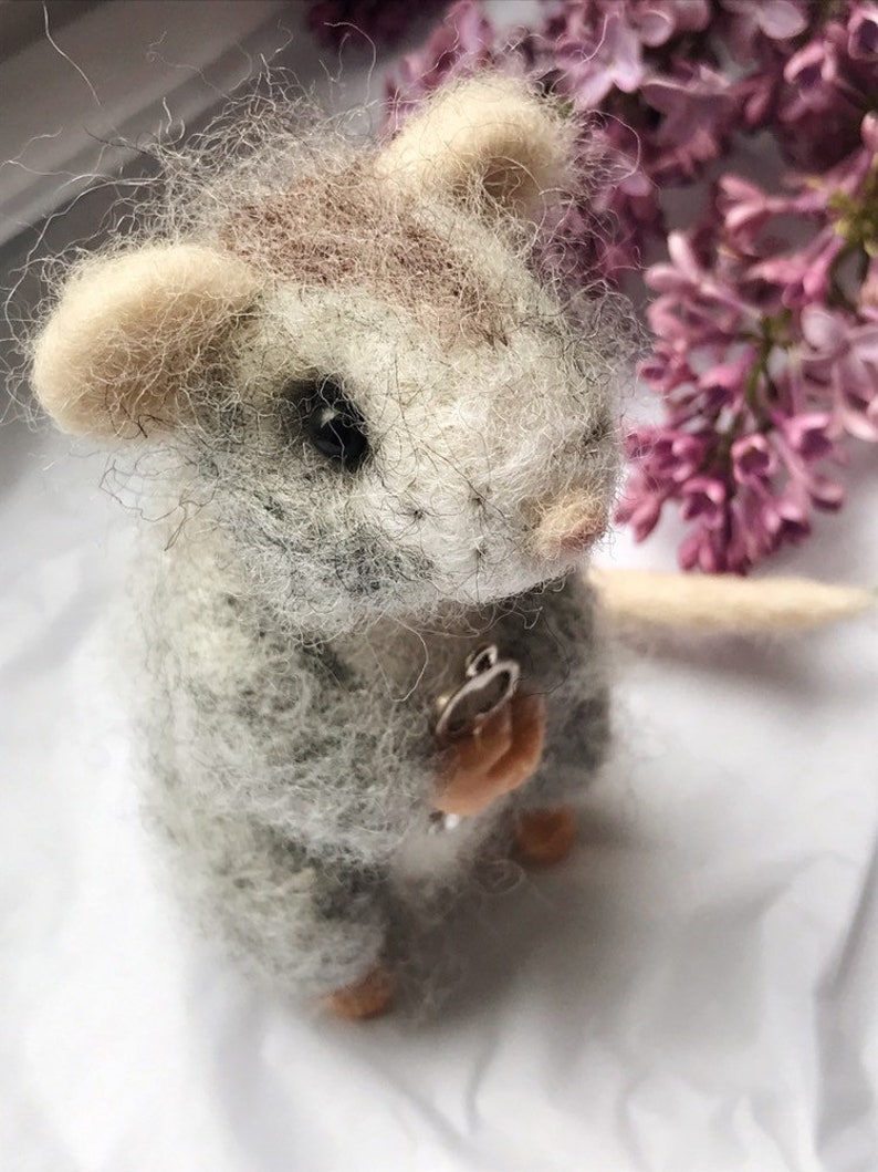 cute mouse toy Needle felted mouse mouse figurine staffed mouse gray mouse toy