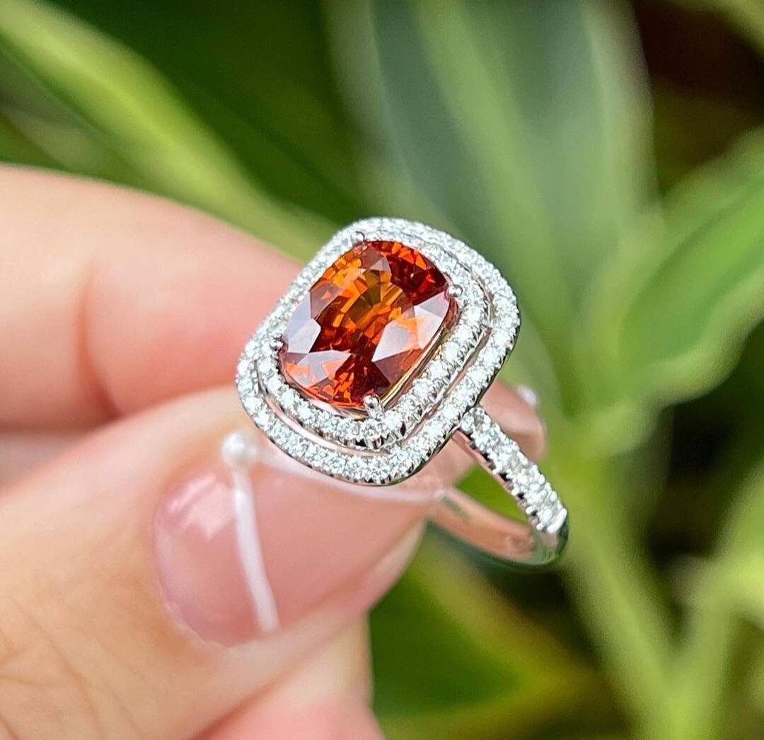 Genuine Mandarin Cushion Shape / 925 Sterling Silver Ring