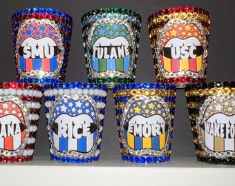 Custom Bedazzled Bling Shot Glass - College or Sorority Roommate Gift - Bed Party- Custom Made for Any School or Occasion