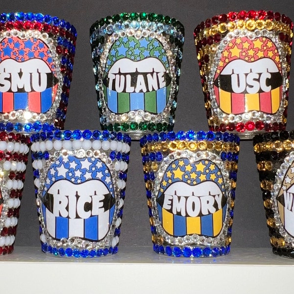 Custom Bedazzled Bling Shot Glass - College or Sorority Roommate Gift - Bed Party- Custom Made for Any School or Occasion