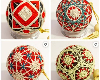 4 Temari Balls Red Series Set