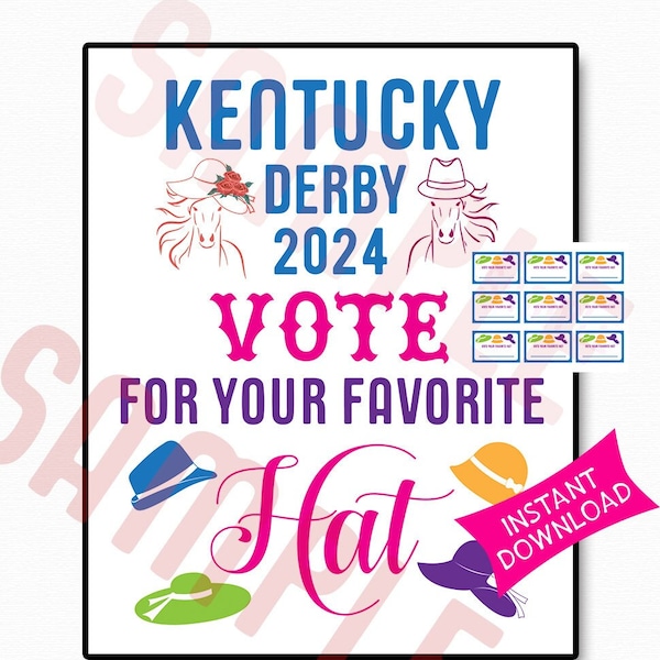 Kentucky Derby 2024 Party Sign Printable | Vote Your Favorite Hat Sign Contest | Vote Ballot Cards Printable | Horse Race | 2024 Derby Day