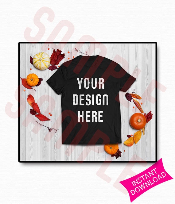 Fall T-Shirt Mockup White Shirt Autumn Unisex Mockup Fall T-Shirt Mockup White Shirt Autumn Unisex Mockup