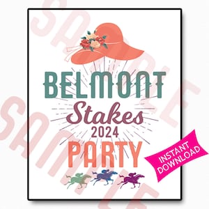 Belmont Stakes 2024 Party Welcome Sign Colorful  Printable Sign 10x8&quot; 24x18&quot; & 36x24&quot; Horse race Horse Racing Party Horse Racing Poster Sign