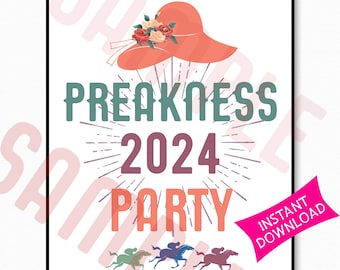 Preakness 2024 Party Horse Race | Derby Day | Derby Party | Instant Download Colorful Welcome Sign Printable Sign 10x8" 24x18" & 36x24"