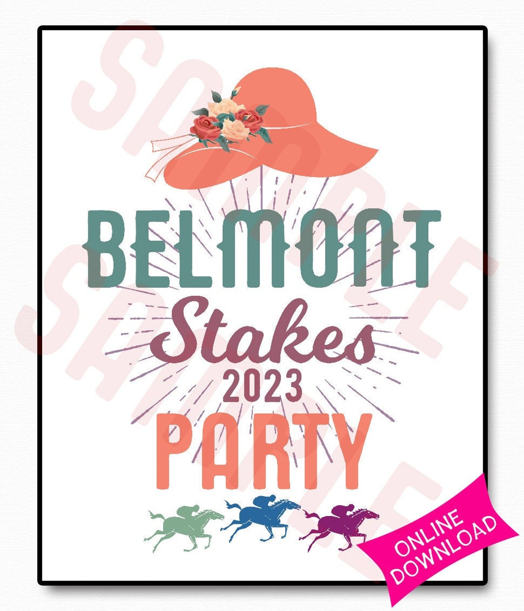 Belmont Stakes 2023 Party Sign Colorful Printable Sign 10x8