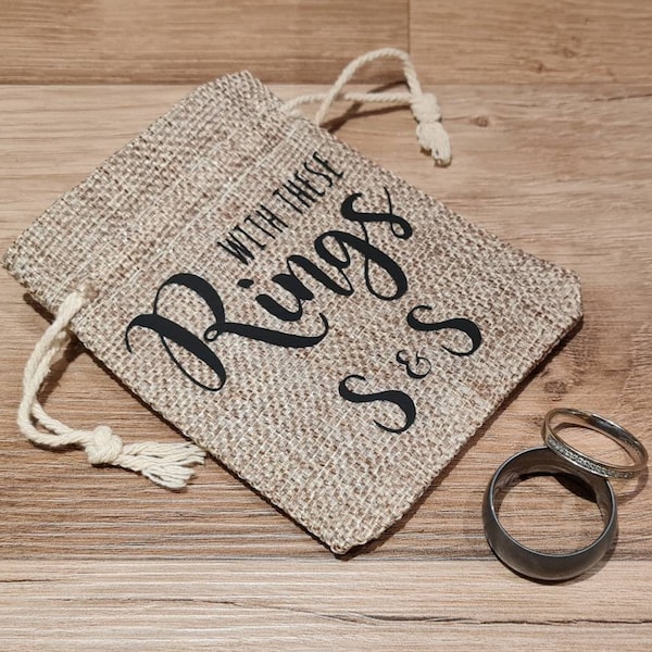 Wedding Ring pouch/bag/holder/ring bearer 'with these Rings' and personalised with initials