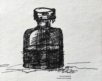 Ink bottle Original artwork Ink drawing