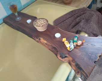 Olive Live Edge Bathtub Shelf, Dark Wooden Bath Caddy, Bath Tub Caddy, Wooden Caddy, Bath Caddy, Live Edge Bath Board, Wood Bath Tray