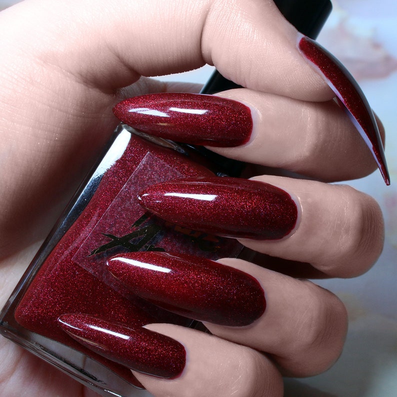 Rose Blood Dark Red Holographic Nail Polish Vegan Etsy Rose Blood Dark Red Holographic Nail Polish Vegan Etsy