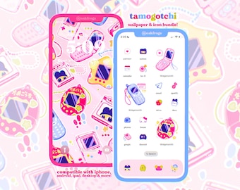 Tamagotchi Nostalgia Icon Pack iOS iPhone iPad Tablet Android Desktop Wallpaper Theme (Digital Download)