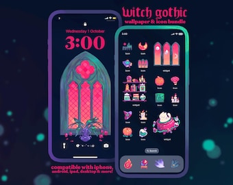 Gothic Witch Icon Pack iOS iPhone iPad Tablet Android Desktop Wallpaper Theme (Digital Download)