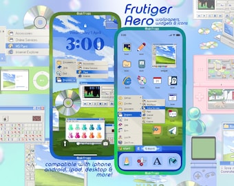 Frutiger Aero Retro Nostalgia Pixel Icon Pack iPhone iPad IOS Android Desktop Wallpaper Theme