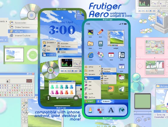 Frutiger Aero Retro Nostalgia Pixel Icon Pack iPhone iPad IOS Android Desktop Wallpaper Theme
