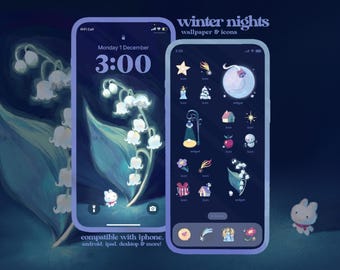 Winter Nights Icon Pack iOS iPhone iPad Tablet Android Desktop Wallpaper Theme (Digital Download)