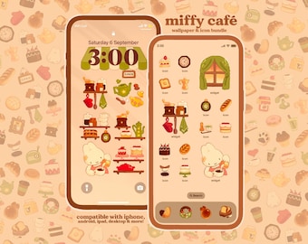 Bunny Bakery Icon Pack iOS iPhone iPad Tablet Android Desktop Wallpaper Theme (Digital Download)