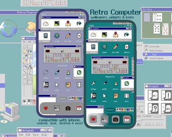Retro Computer Nostalgia Pixel Icon Pack iOS iPhone iPad Android Desktop Wallpaper Theme (Digital)