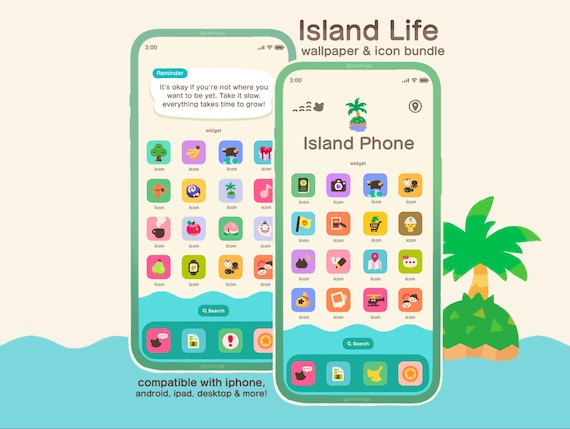 Island Life Icon Pack iOS iPhone iPad Tablet Android Desktop Wallpaper Theme (Digital Download)