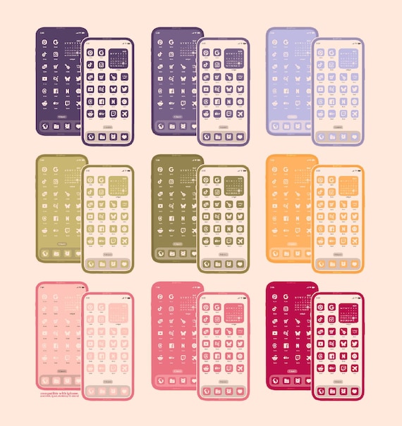 Minimal Pastel Icon Packs iOS iPhone iPad Tablet Android Desktop Wallpaper Theme (Digital Download)