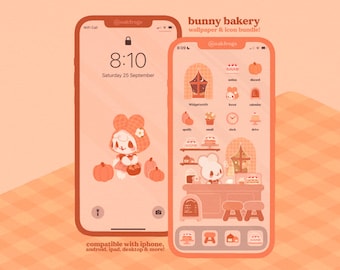 Bunny Bakery Icon Pack iOS iPhone iPad Tablet Android Desktop Wallpaper Theme (Digital Download)