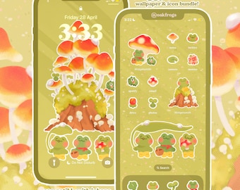 Mushroom Frogs Icon Pack iOS iPhone iPad Tablet Android Desktop Wallpaper Theme (Digital Download)