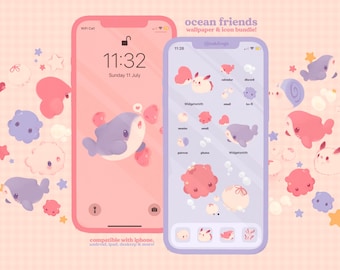 Ocean Friends Icon Pack iOS iPhone iPad Tablet Android Desktop Wallpaper Theme (Digital Download)