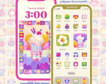 Colorful Cats Icon Pack iOS iPhone iPad Tablet Android Desktop Wallpaper Theme (Digital Download)