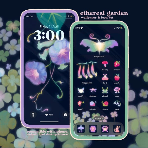 Ethereal Garden Icon Pack iOS iPhone iPad Tablet Android Desktop Wallpaper Theme (Digital Download)