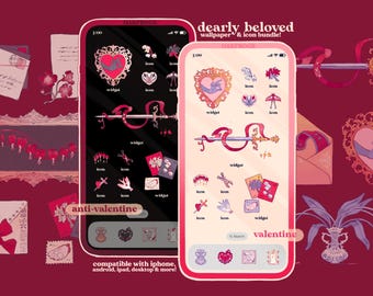 Gothic Valentine Icon Pack iOS iPhone iPad Tablet Android Desktop Wallpaper Theme (Digital Download)