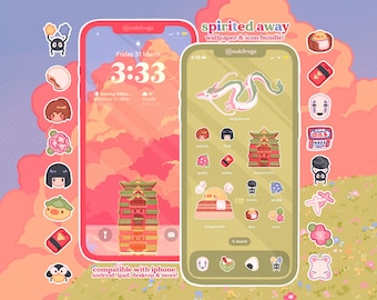 Japanese Bath House Icon Pack iPhone iPad Tablet Android Desktop Wallpaper Theme (Digital Download)